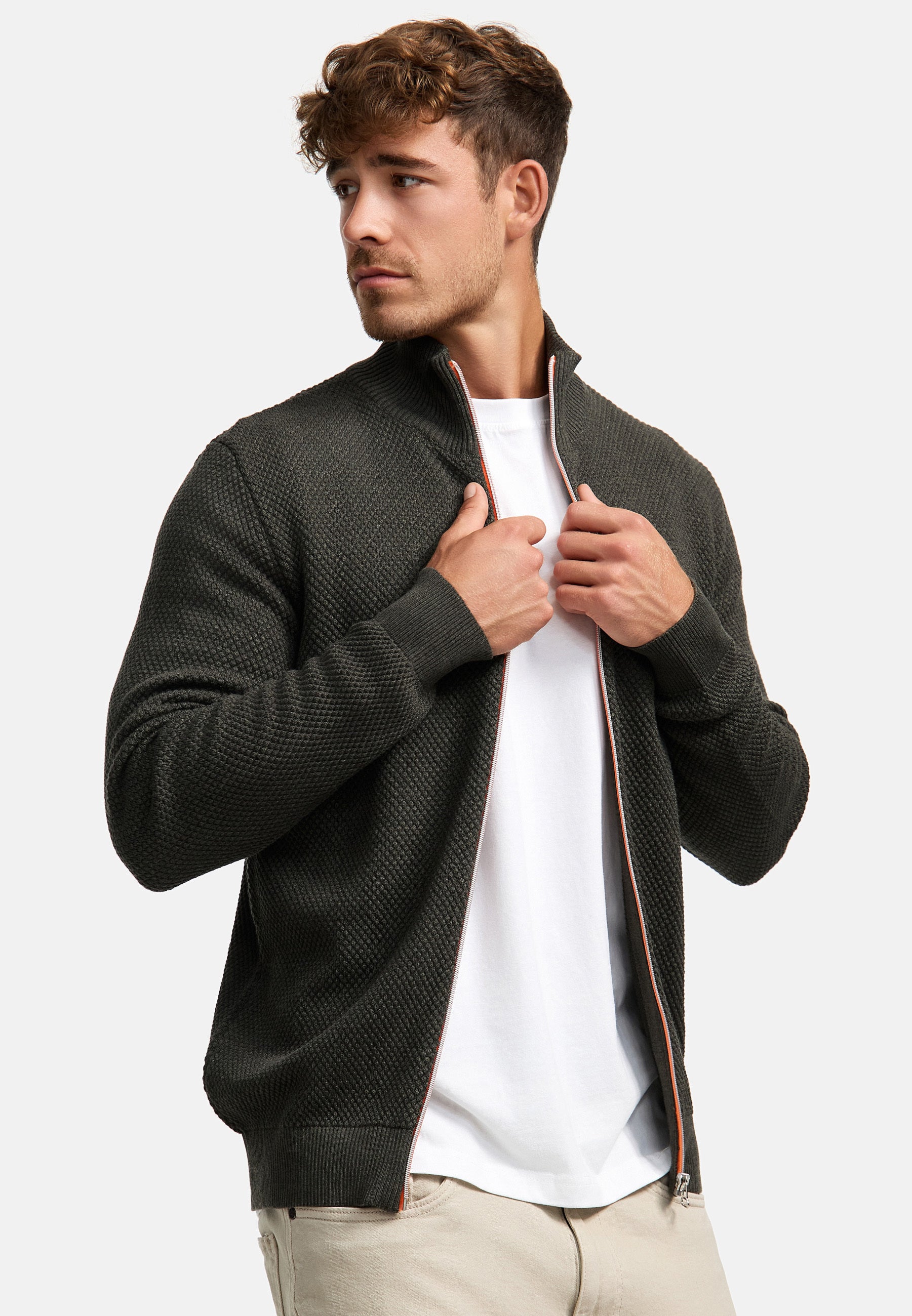 Strickjacke KSErik Zip Army Mix