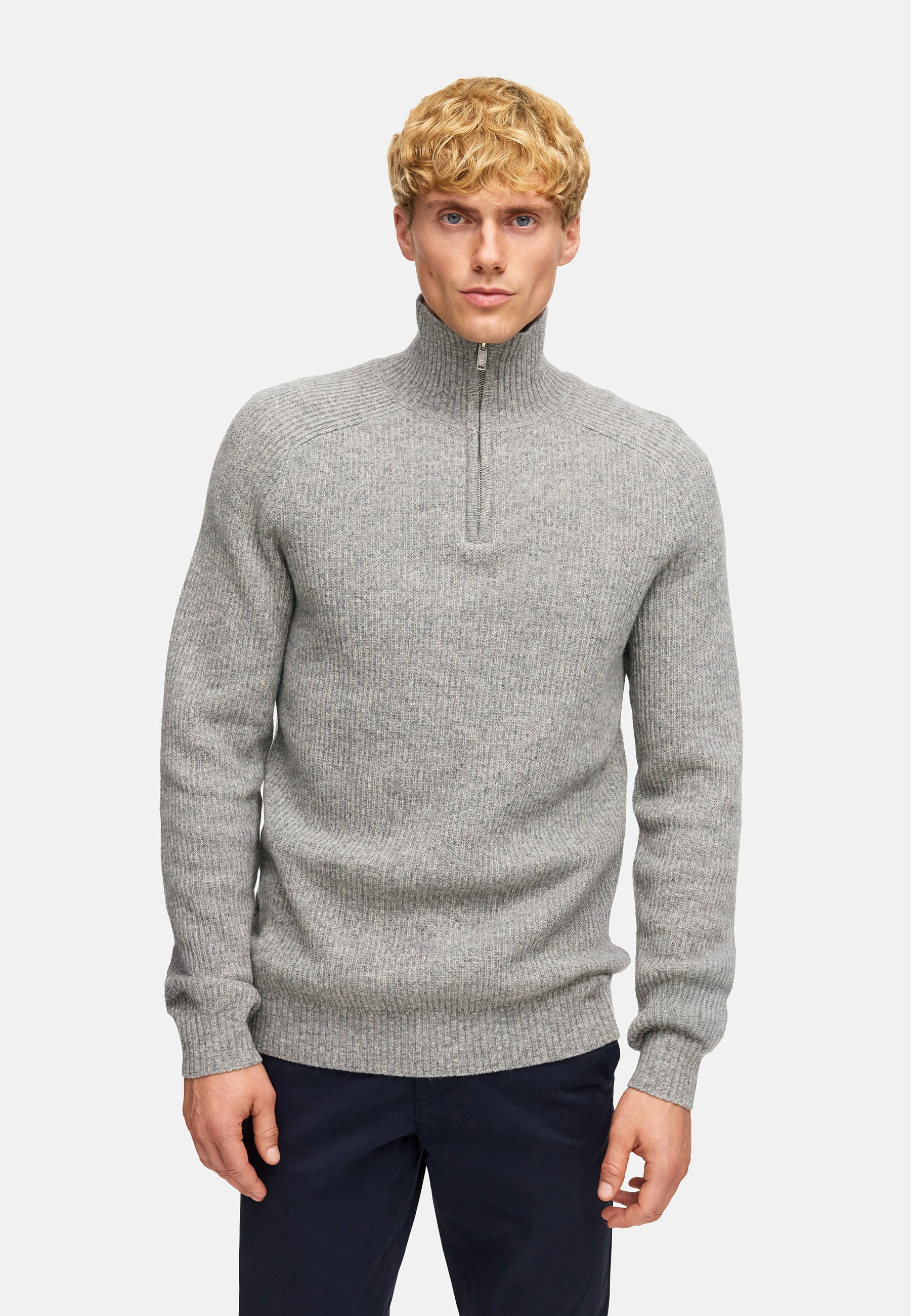 Strickpullover KSDorsey half zip knit Lt Grey Mix