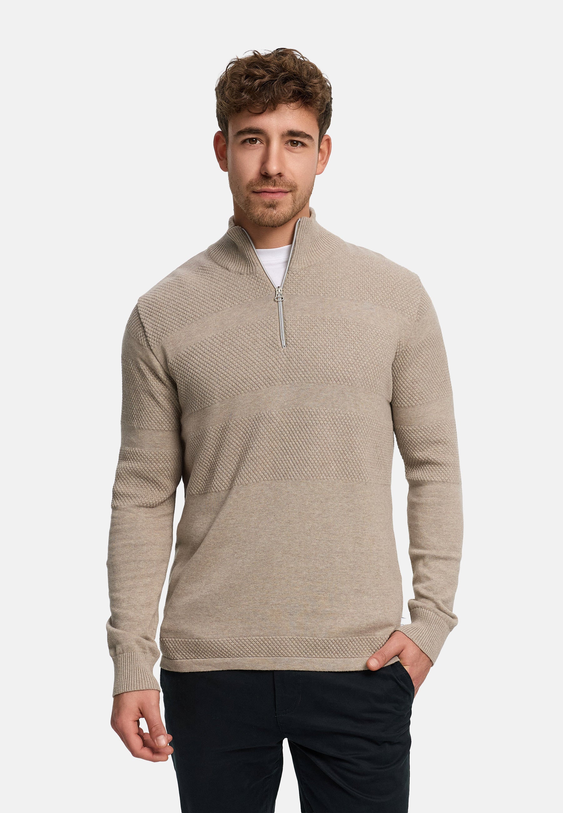 Strickpullover KSHannes Half-Zip Sand mix