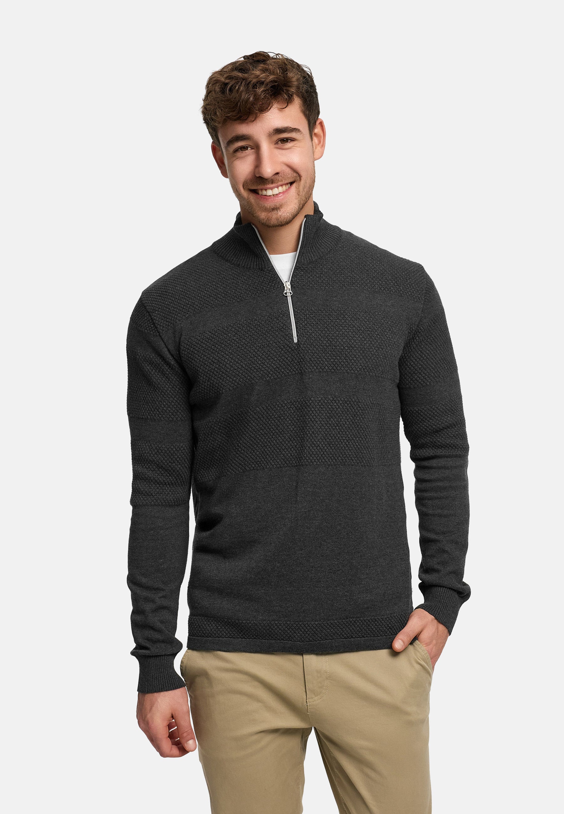 Strickpullover KSHannes Half-Zip Charcoal Mix