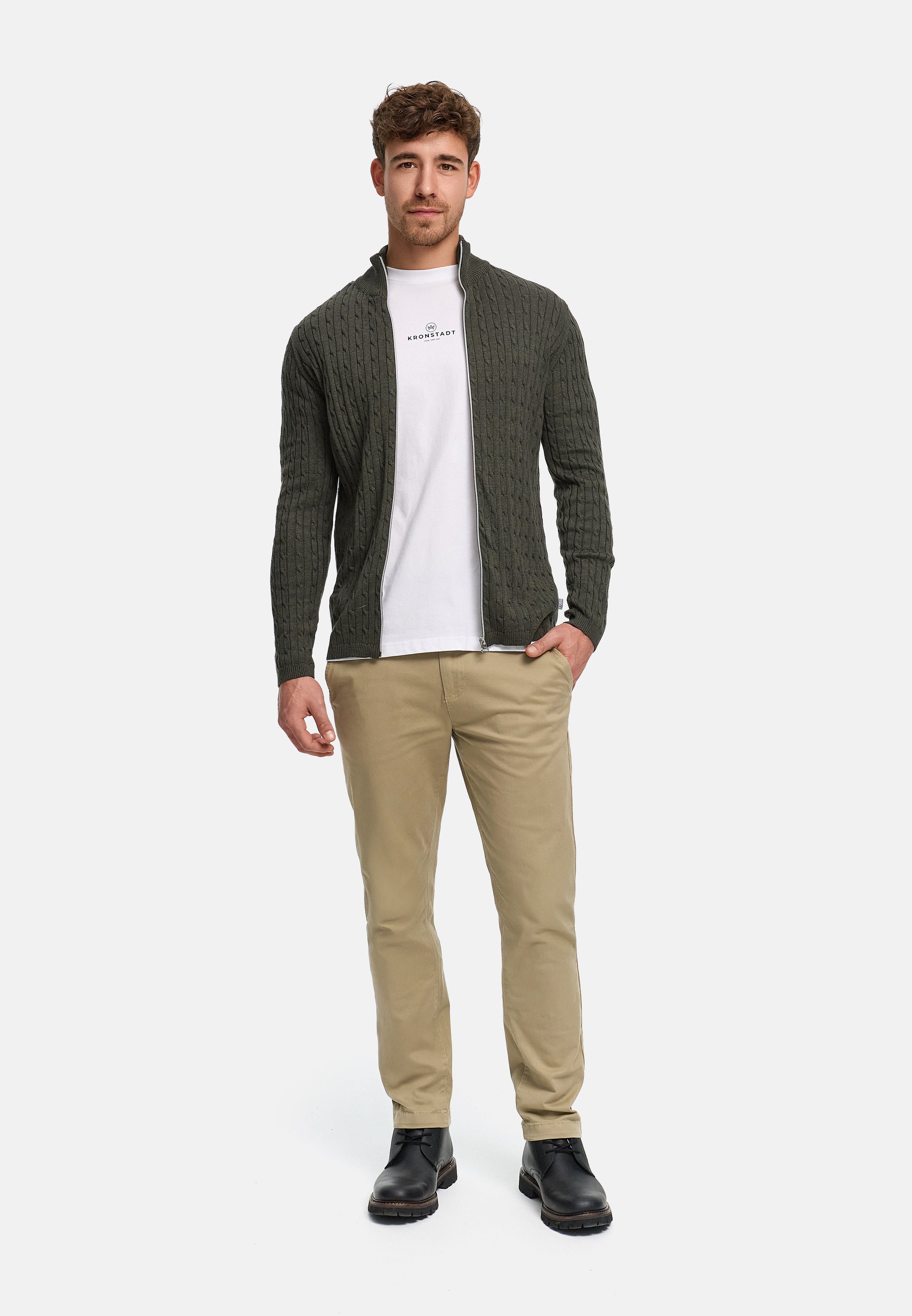Strickjacke KSCable Zip Army Mix