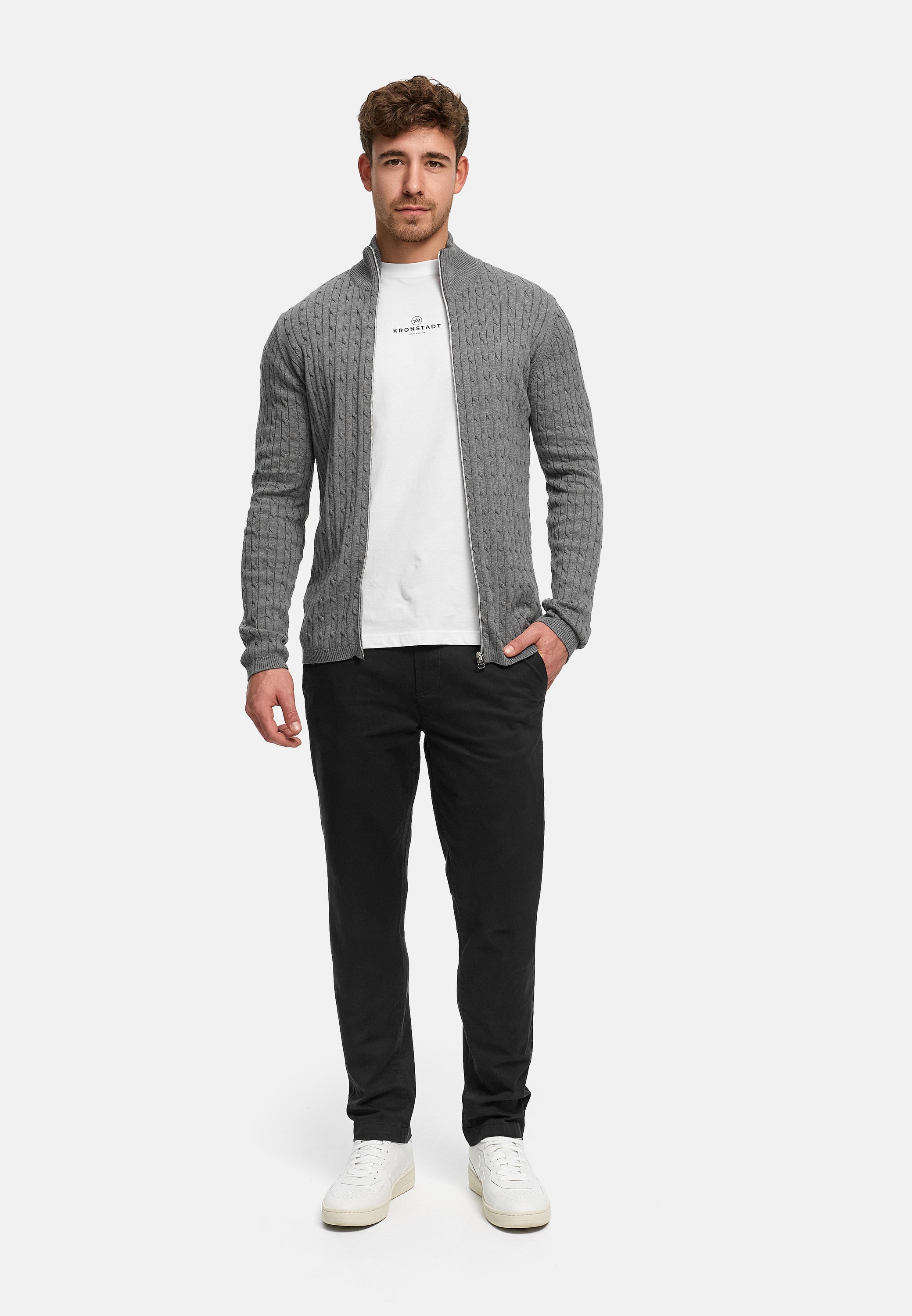 Strickjacke KSCable Zip Lt Grey Mix