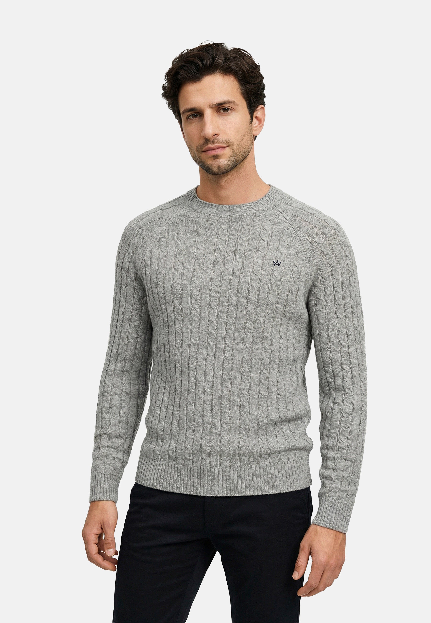 Strickpullover KSFlynn cabel crew neck knit Lt Grey Mix