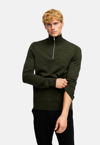 Strickpullover KSJohannes Merino Strick Half Zip Army Mix