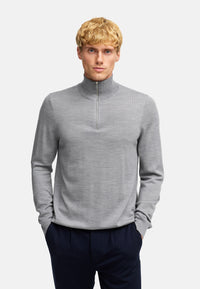 Strickpullover KSJohannes Merino Strick Half Zip Lt Grey Mix