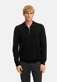Strickpullover KSJohannes Merino Strick Half Zip Black
