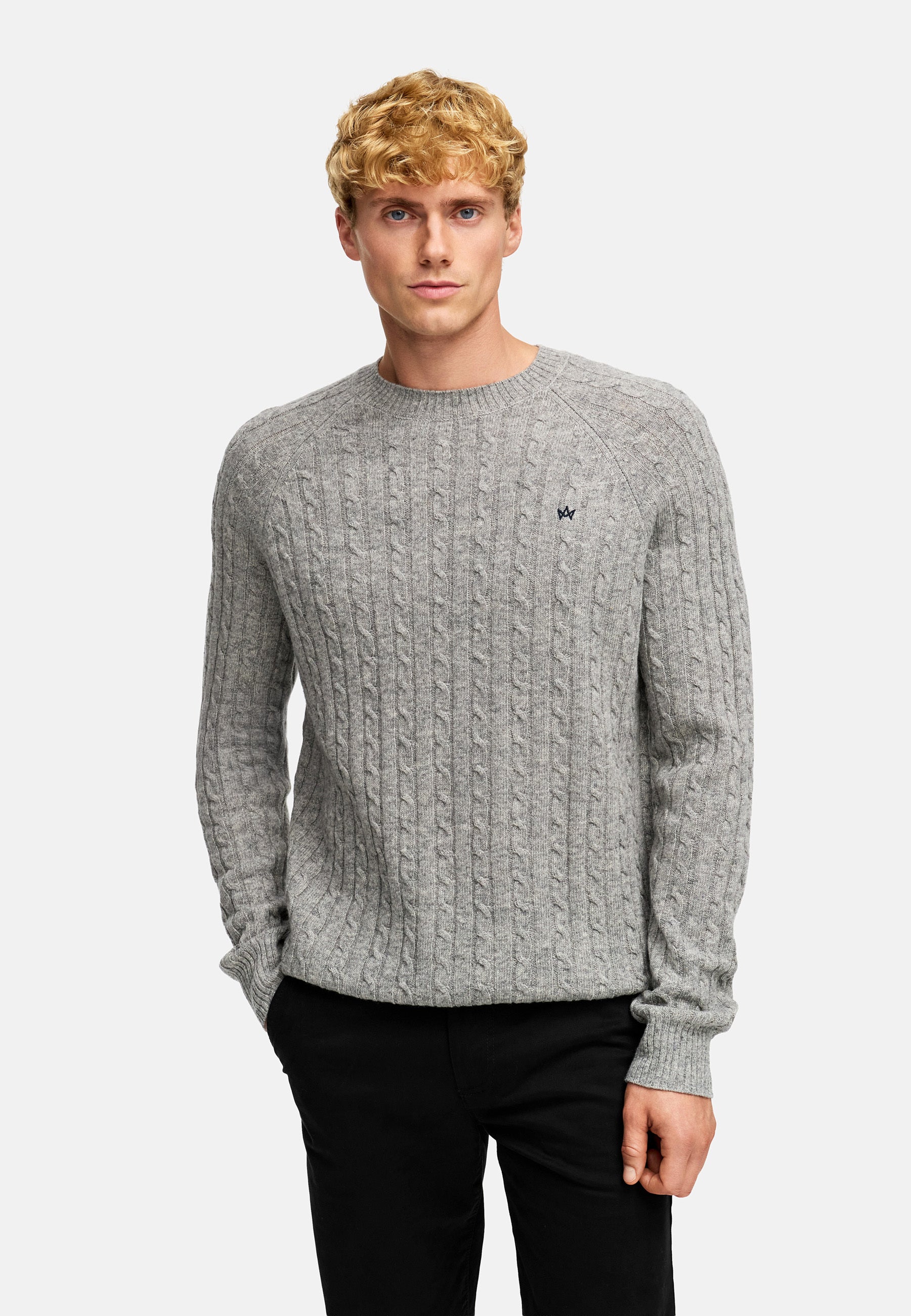 Strickpullover KSFlynn cabel crew neck knit Lt Grey Mix