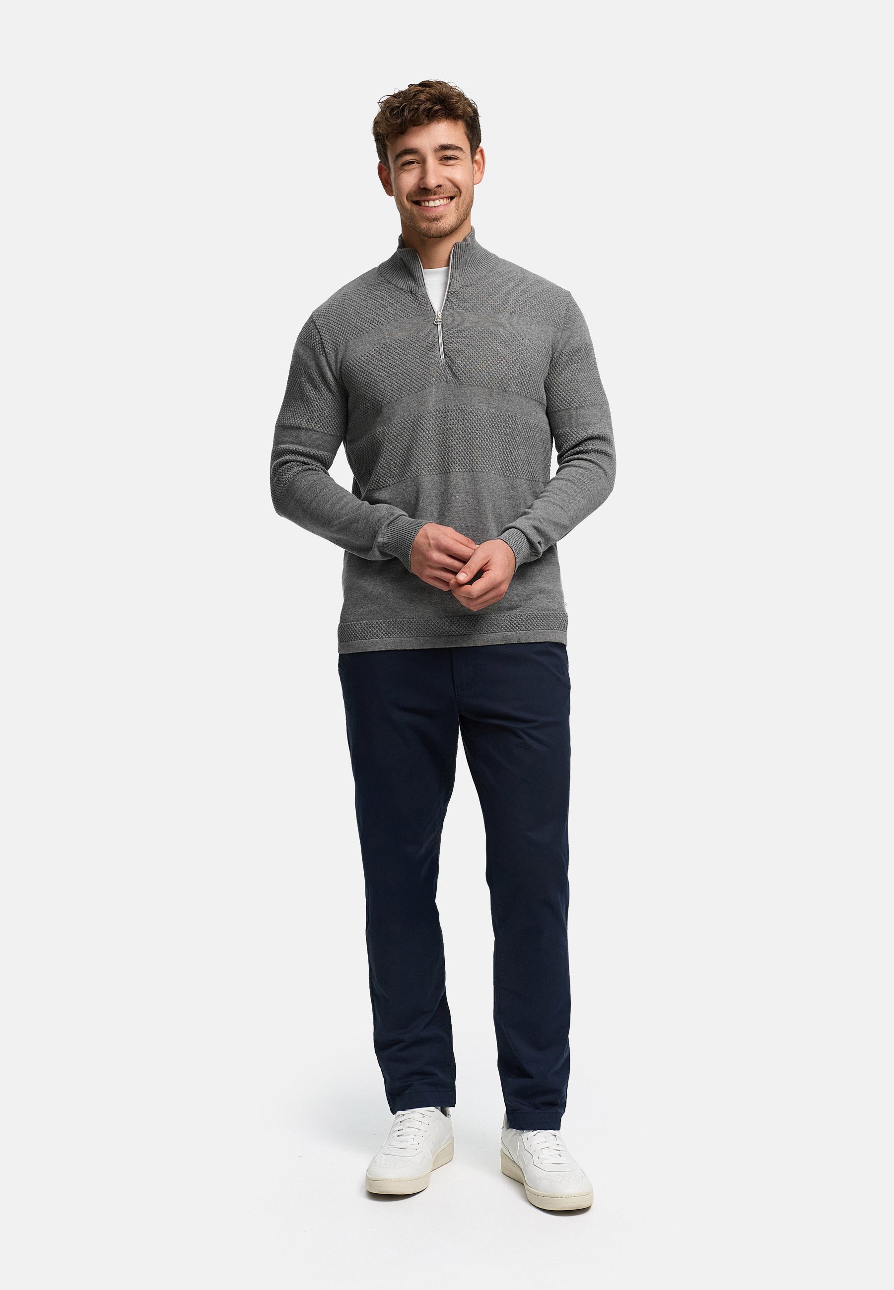 Strickpullover KSHannes Half-Zip Lt Grey Mix