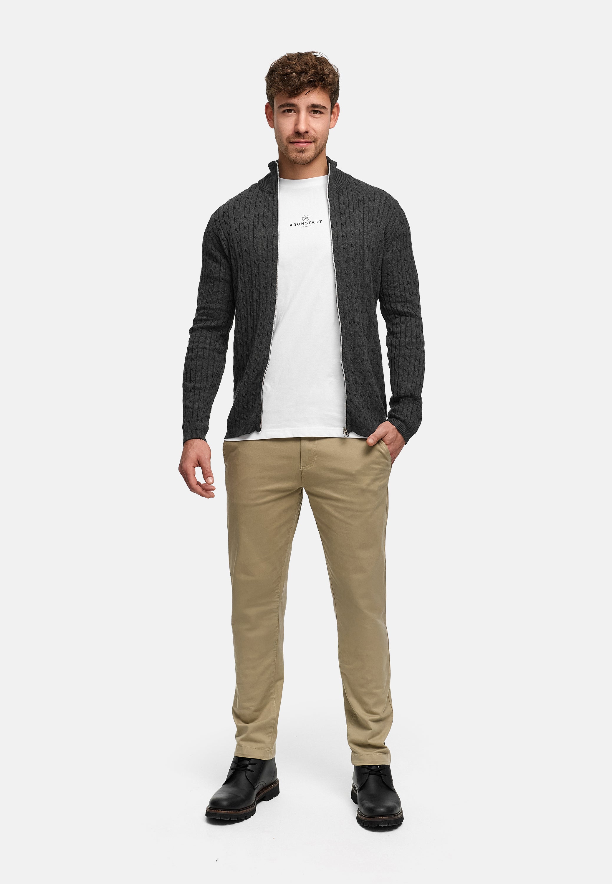 Strickjacke KSCable Zip Charcoal Mix