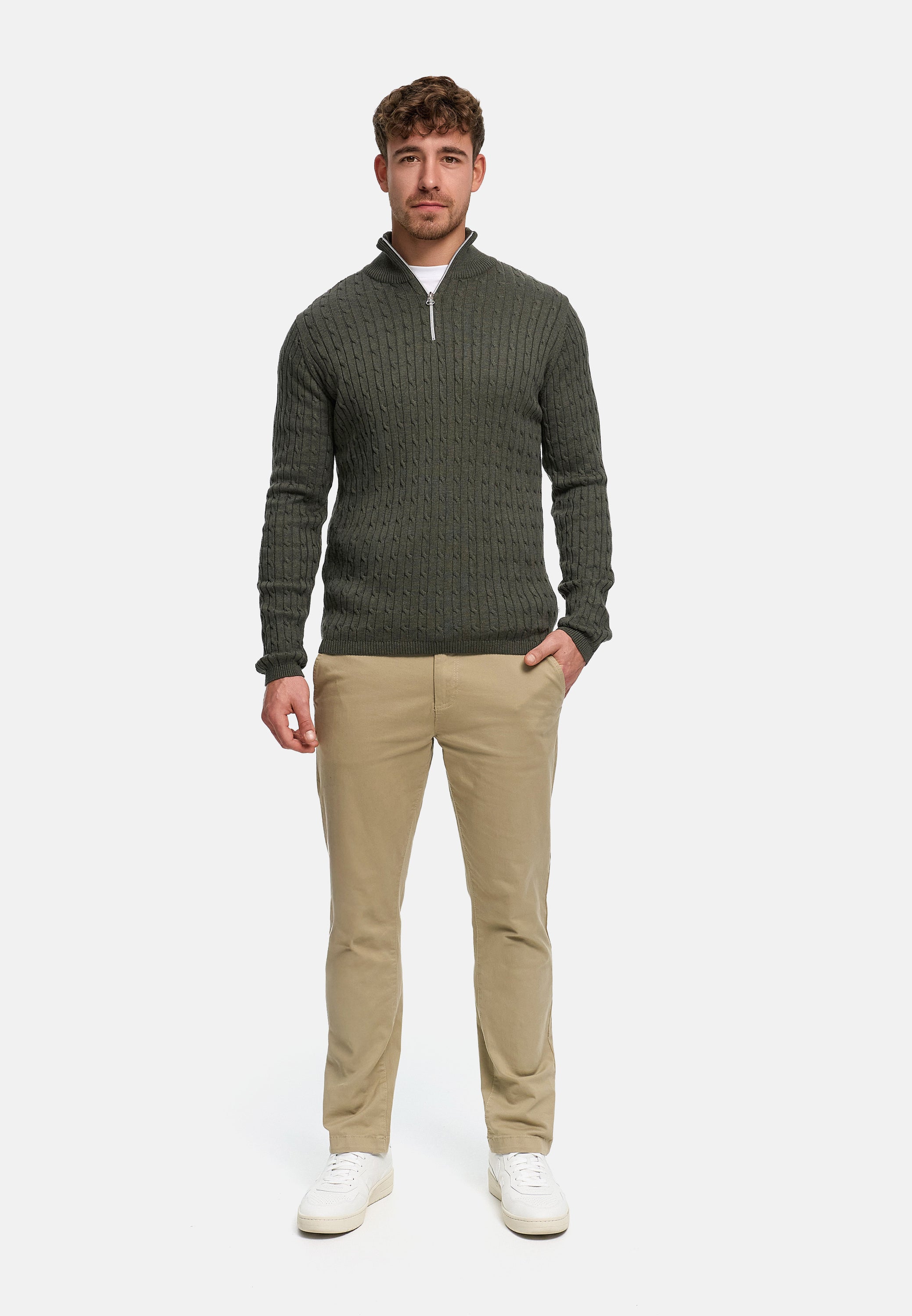 Strickpullover KSCable Half-Zip Army Mix