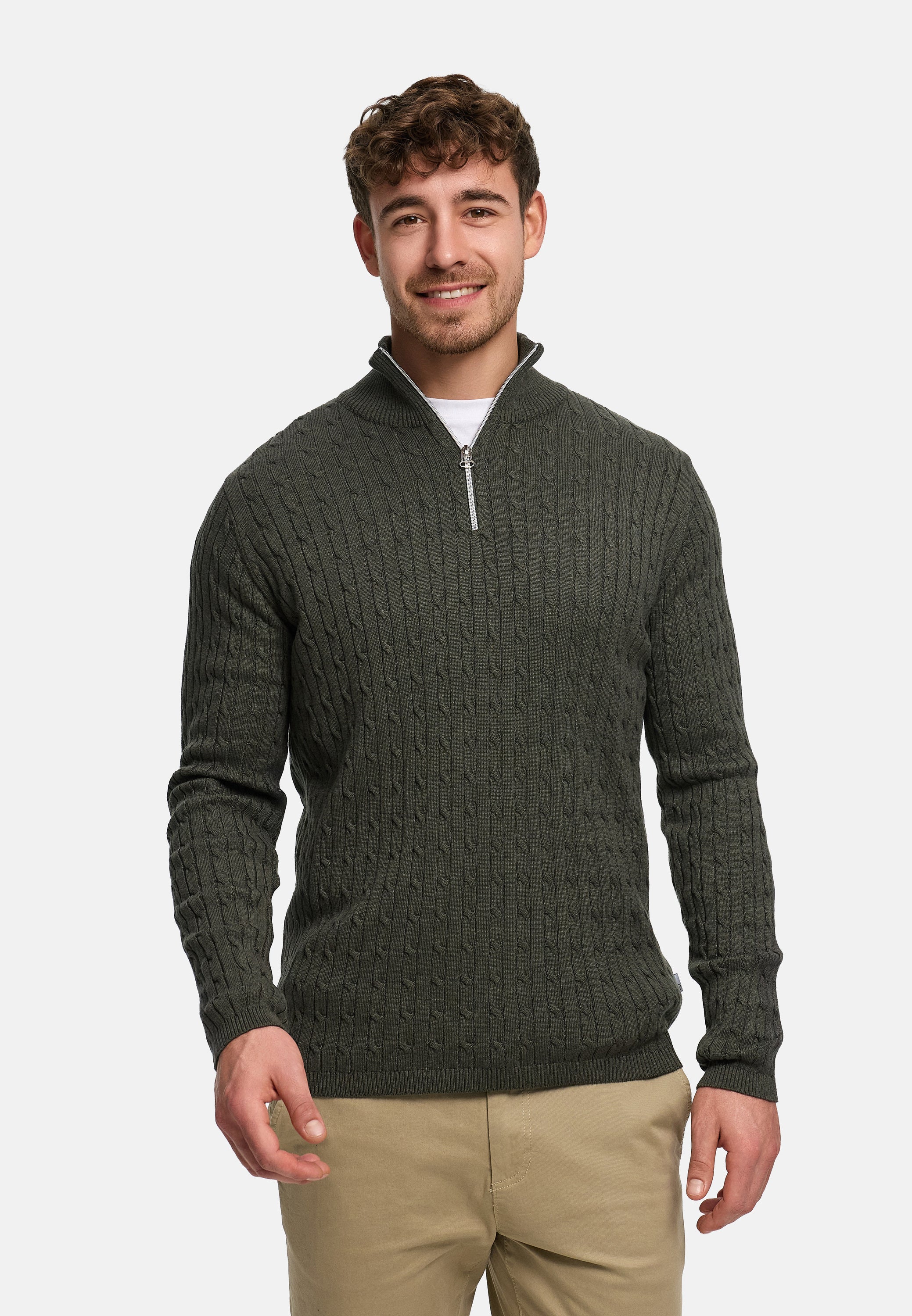 Strickpullover KSCable Half-Zip Army Mix