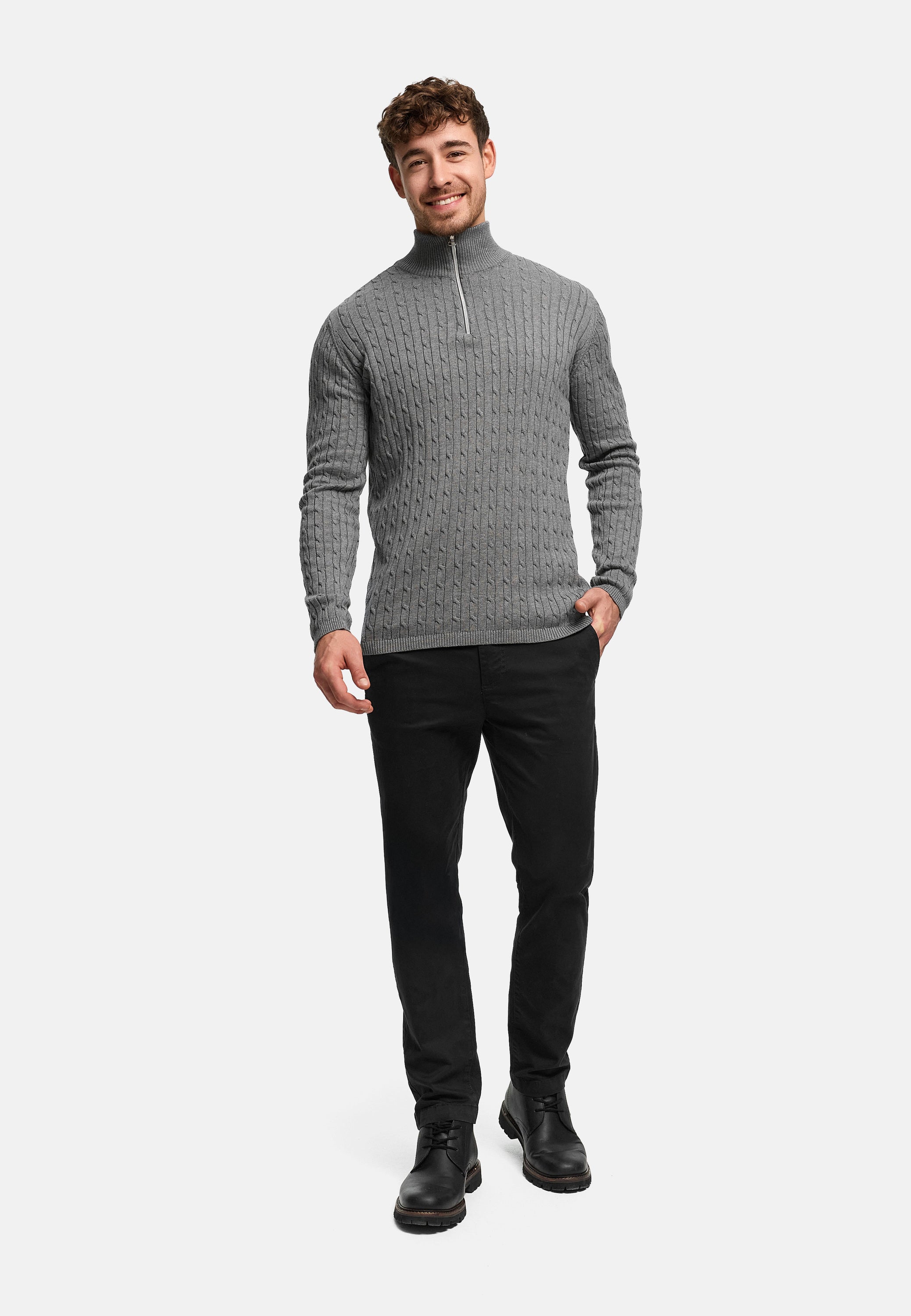 Strickpullover KSCable Half-Zip Lt Grey Mix