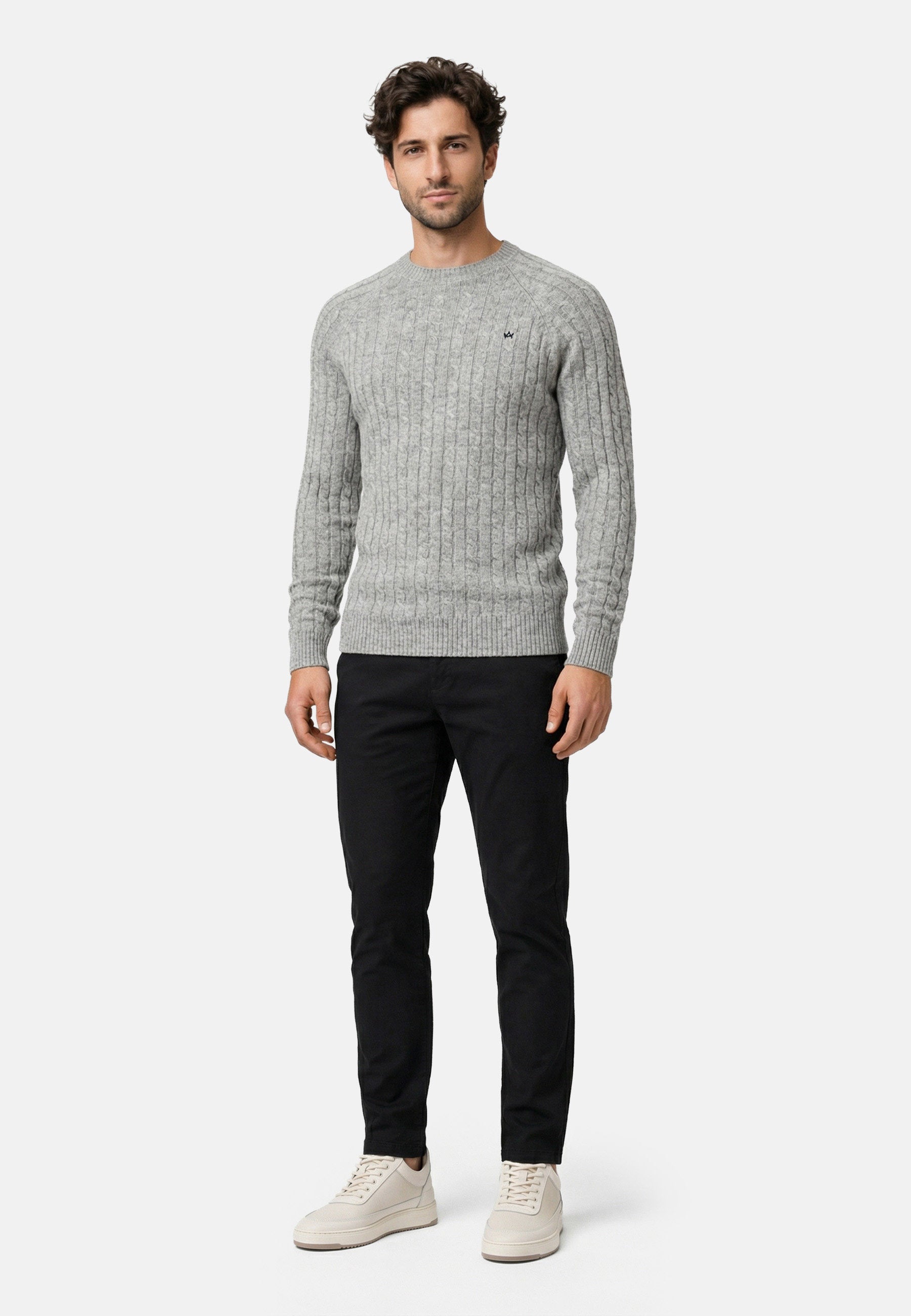 Strickpullover KSFlynn cabel crew neck knit Lt Grey Mix